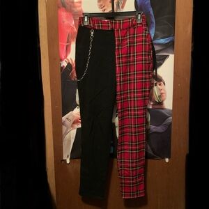 Red Plaid and Black Pants with Chain